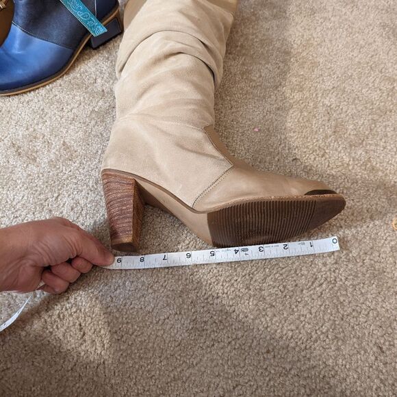 VINTAGE western style pull on suede slouch boot metal tips high heel euc sz 10 - Picture 11 of 13